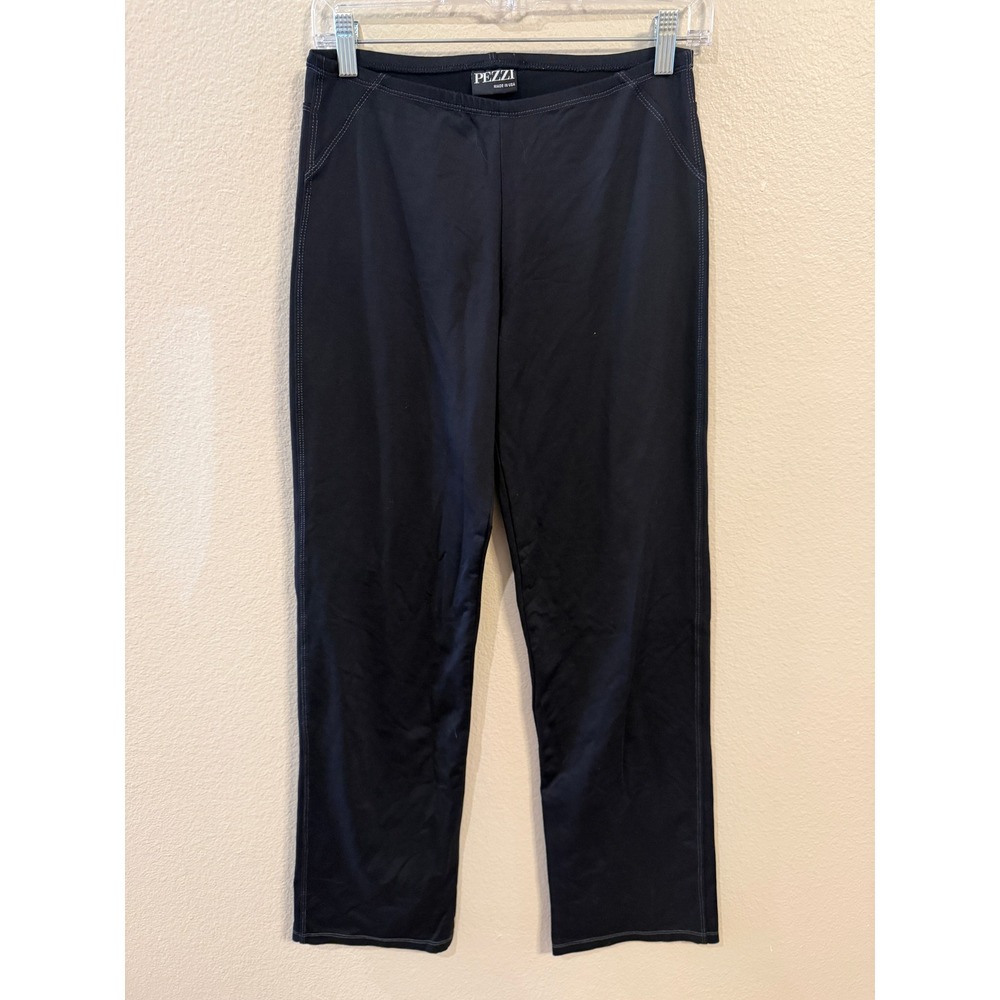PEZZI Womens Black Elastic Waist Straight Leg Pants Made USA Size M